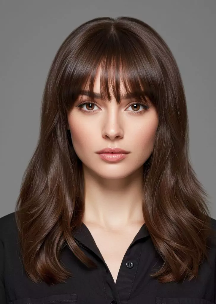 Chocolate Brown with Curtain Bangs