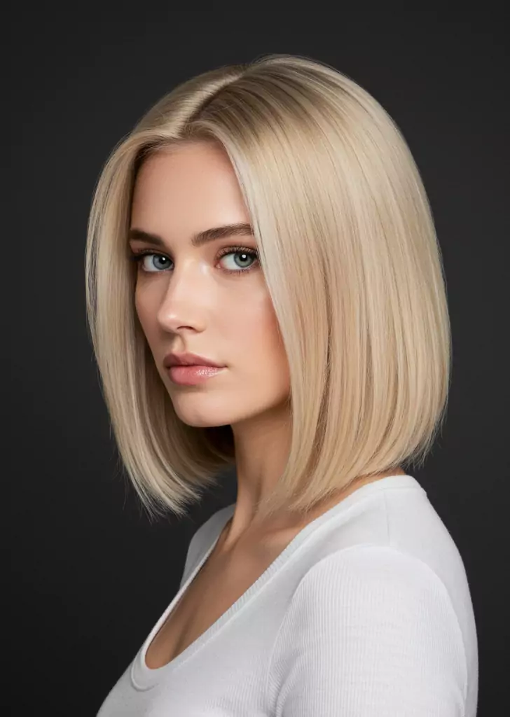 Smooth, Glossy Mid-Length California Blonde Lob