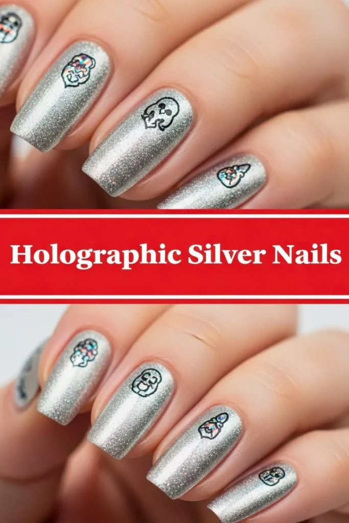 Holographic Silver Nails
