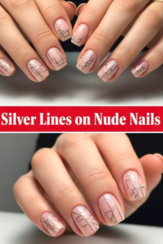Silver Lines on Nude Nails