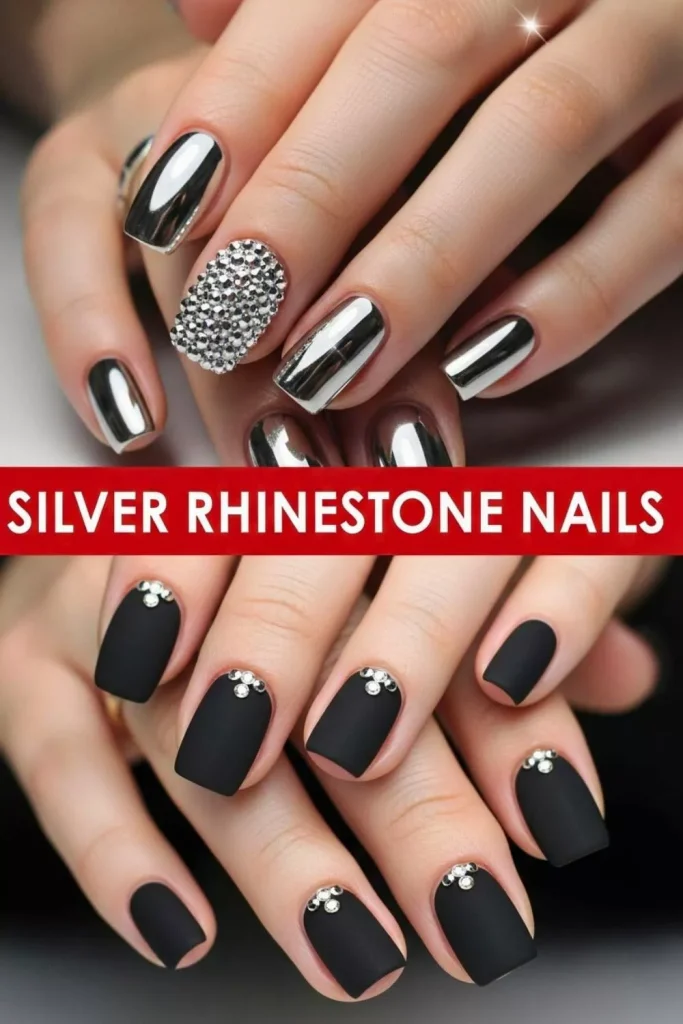 Silver Rhinestone Nails