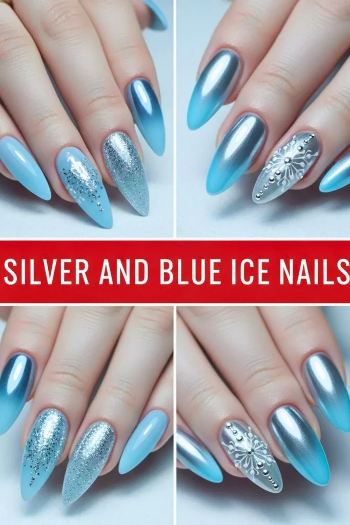 Silver and Blue Ice Nails