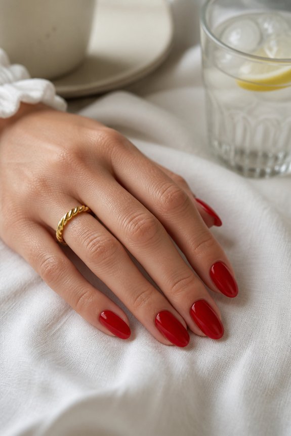 bold red nails shine