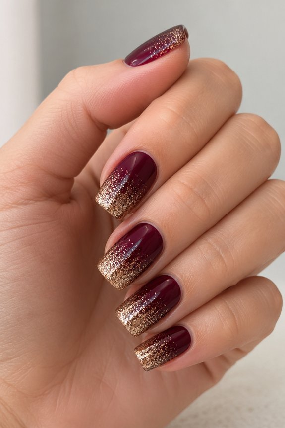 burgundy glitter ombre nails