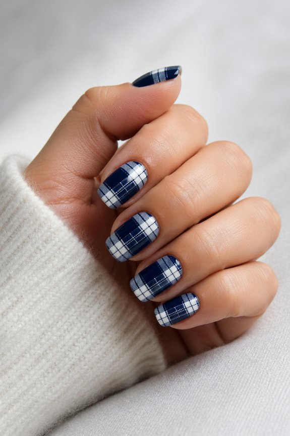 chic navy white plaid