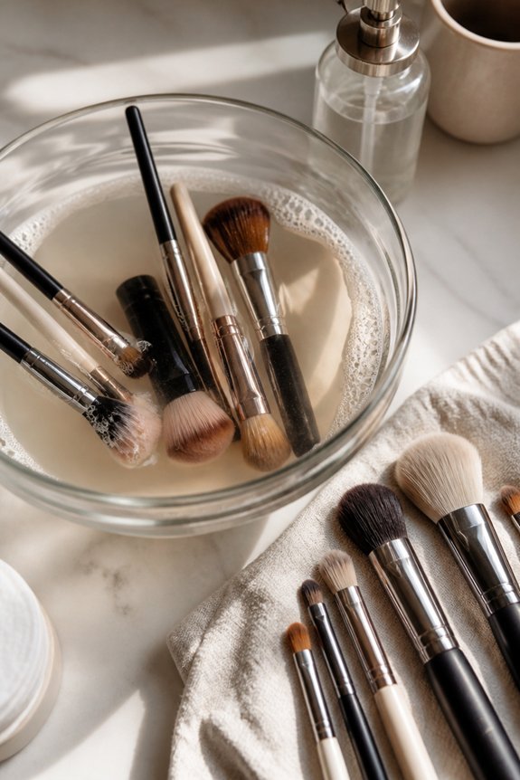 disinfect makeup brushes regularly