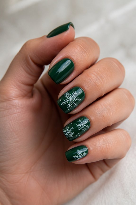 emerald nails with snowflakes