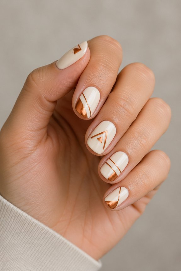 geometric copper holiday manicure
