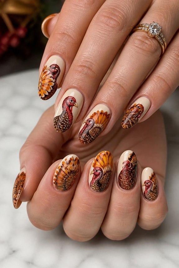 hand painted turkey nail art