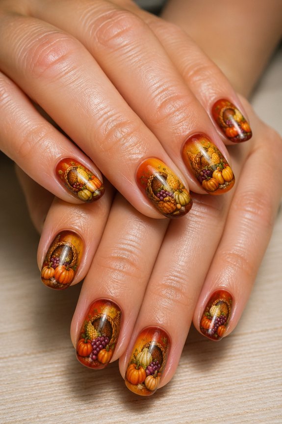 harvest themed cornucopia nails