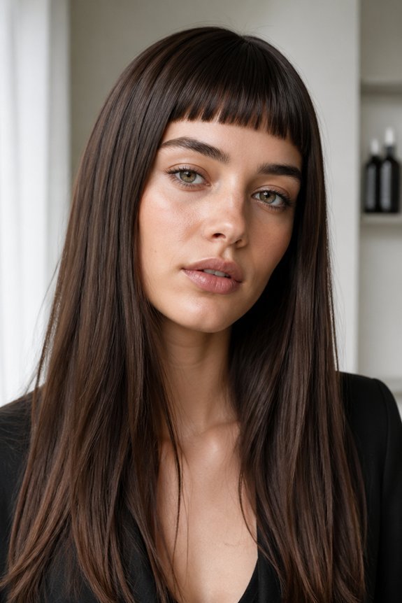 micro bangs long hair