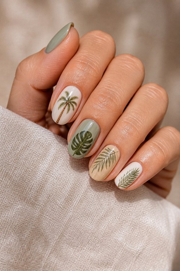 tropical palm leaf nails
