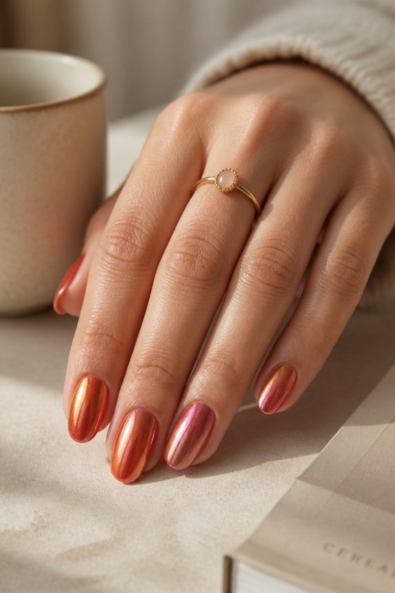 vibrant sunset metallic nails
