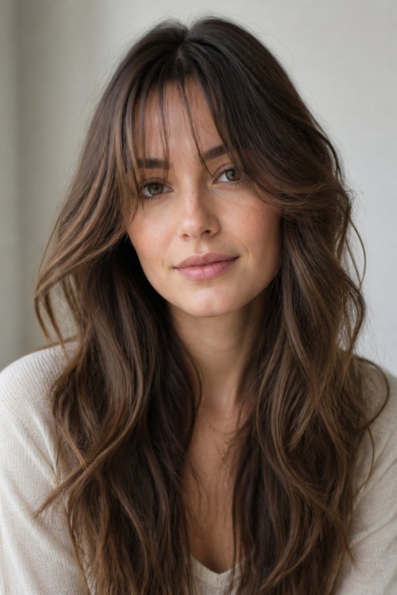 wispy bangs enhance long hair